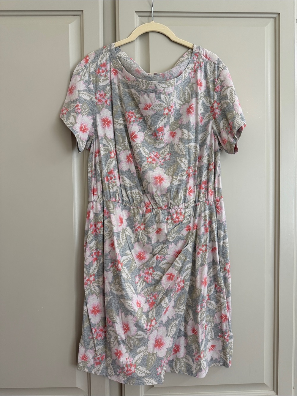 Rebecca Taylor Pink & Gray Floral Short Sleeve Wrap Skirt Dress